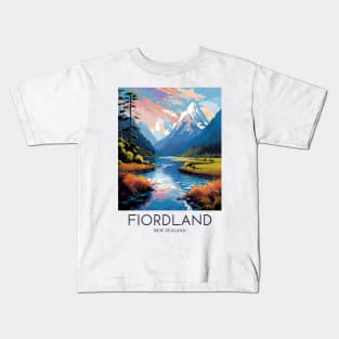 A Pop Art Travel Print of Fiordland National Park - New Zealand Kids T-Shirt